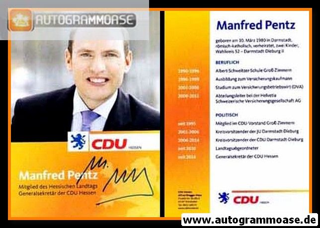 Autogramm Politik | CDU | Manfred PENTZ | 2010er (Lebenslauf)