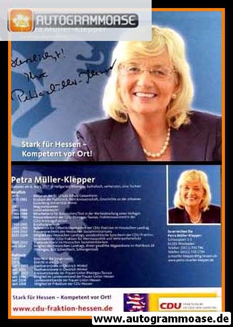 Autogramm Politik | CDU | Petra MÜLLER-KLEPPER | 2010er (Lebenslauf)