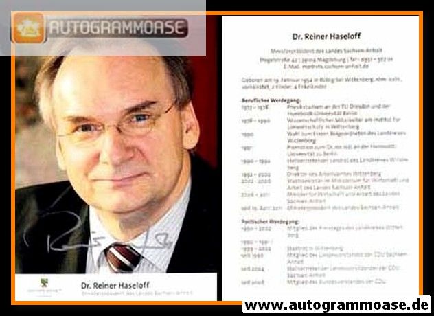 Autogramm Politik | CDU | Reiner HASELOFF | 2010er (Portrait Color) Lebenslauf