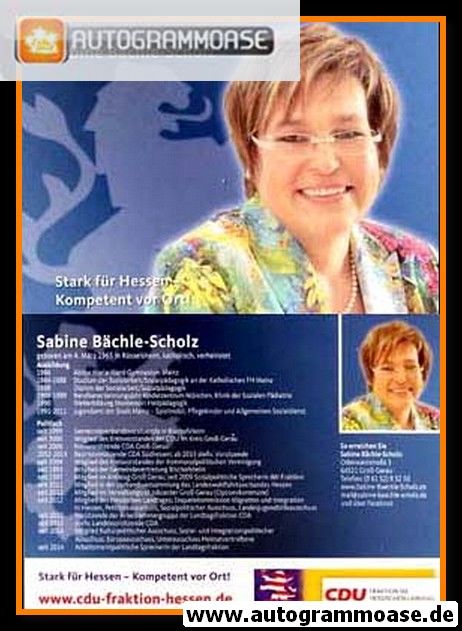 Autogramm Politik | CDU | Sabine BÄCHLE-SCHOLZ | 2010er (Lebenslauf)