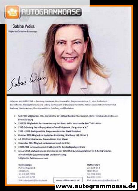 Autogramm Politik | CDU | Sabine WEISS | 2010er (Lebenslauf)