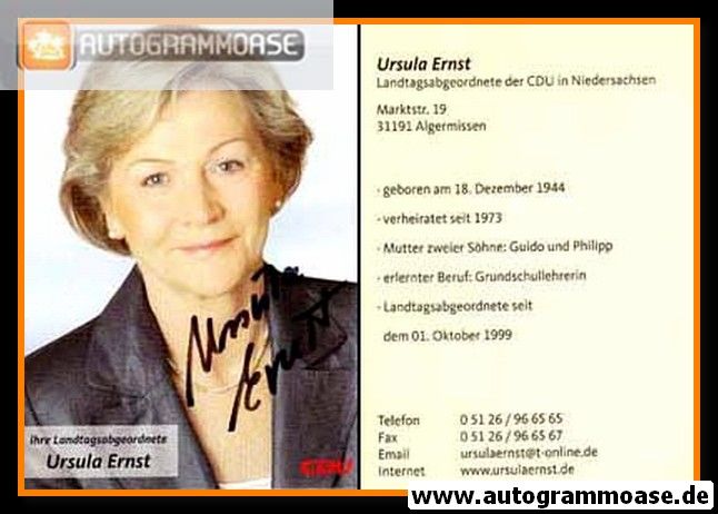 Autogramm Politik | CDU | Ursula ERNST | 2000er (Portrait Color)