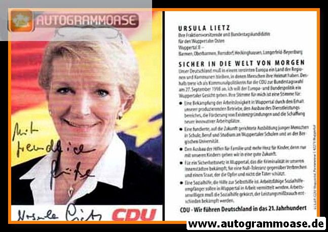 Autogramm Politik | CDU | Ursula LIETZ | 2000er (Portrait Color)