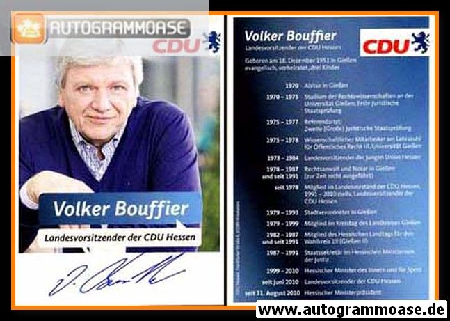Autogramm Politik | CDU | Volker BOUFFIER | 2010er (Lebenslauf)