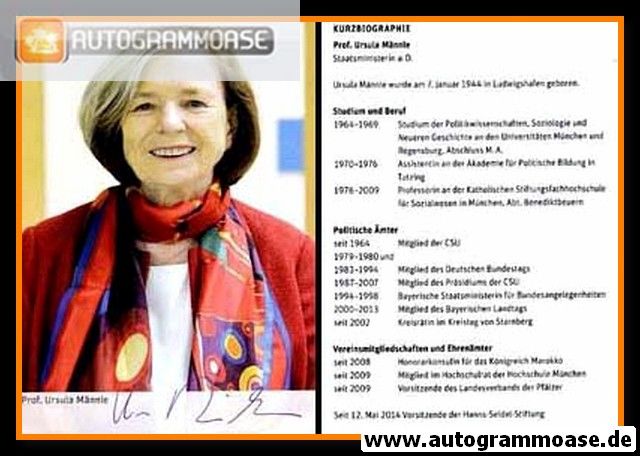 Autogramm Politik | CSU | Ursula MÄNNLE | 2010er (Lebenslauf)
