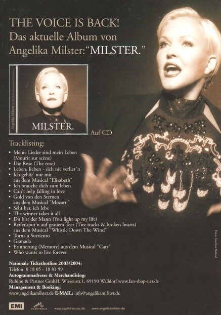 Autogramm Schlager | Angelika MILSTER | 2002 "Milster." (Portrait SW EMI)