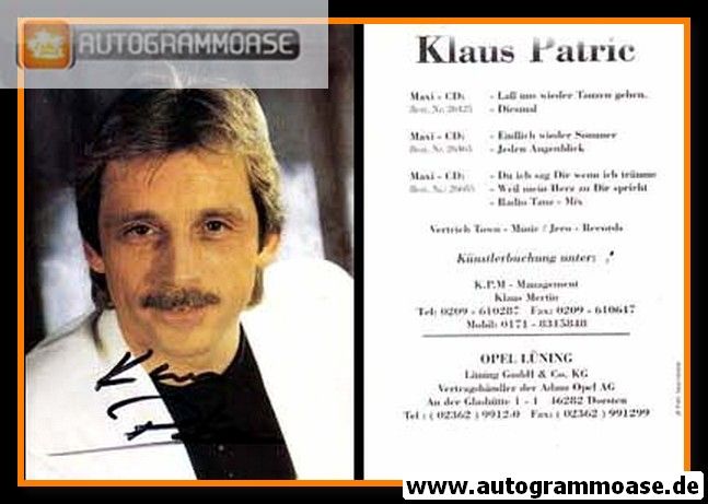 Autogramm Schlager | Klaus PATRIC | 1996 "Lass Uns Wieder Tanzen Gehen"
