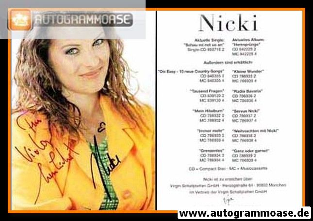 Autogramm Schlager | NICKI | 1996 "Herzsprünge" (Virgin)