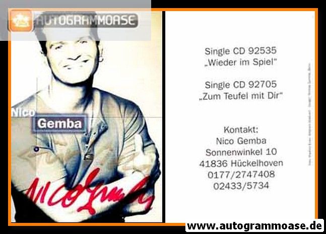 Autogramm Schlager | Nico GEMBA | 2003 "Wieder Im Spiel"