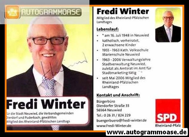 Autogramm Politik | SPD | Fredi WINTER | 2010er (Portrait Color)