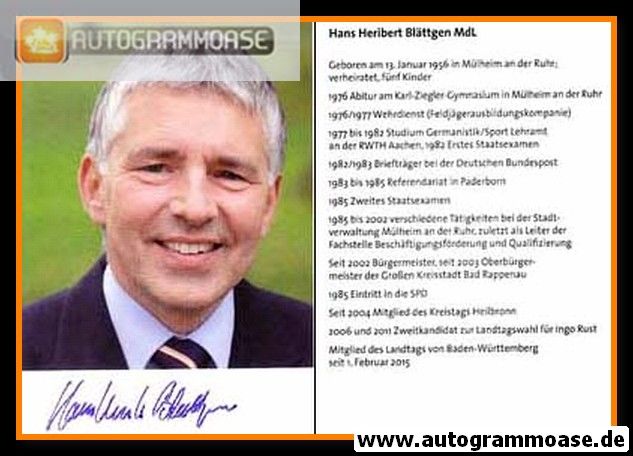 Autogramm Politik | SPD | Hans Heribert BLÄTTGEN | 2010er (Lebenslauf)
