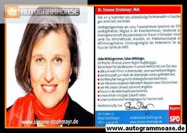 Autogramm Politik | SPD | Simone STROHMAYR | 2010er Druck (Portrait Color)