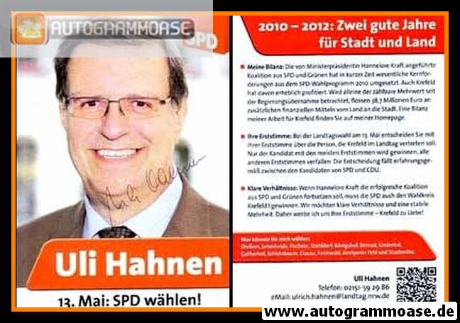 Autogramm Politik | SPD | Uli HAHNEN | 2012 (Landtagswahl)