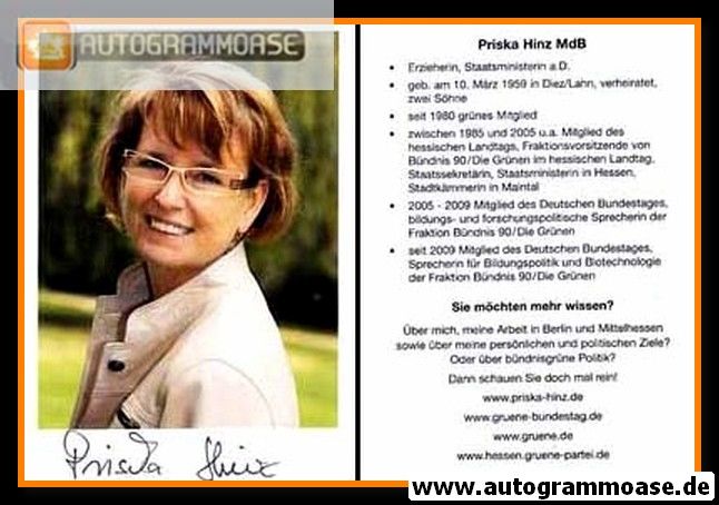 Autogramm Politik | GRÜNE | Priska HINZ | 2010er (Lebenslauf)