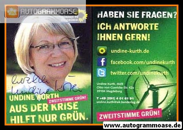 Autogramm Politik | GRÜNE | Undine KURTH | 2010er (Portrait Color)