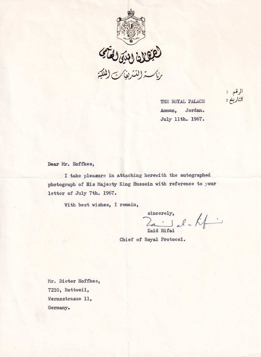 Autogramm Politik | Jordanien | HUSSEIN I. | König 1952-1999 | 1967 (Portrait SW)