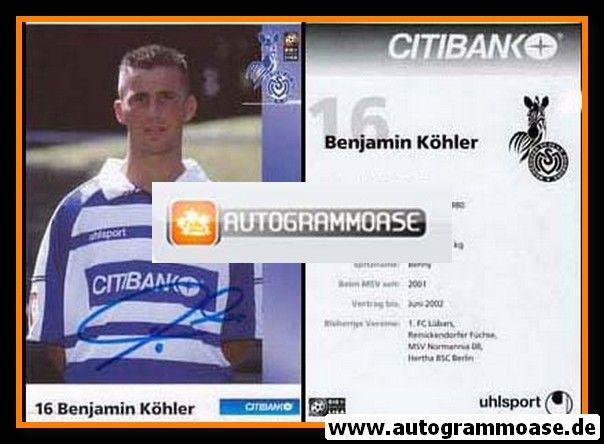 Autogramm Fussball | MSV Duisburg | 2001 | Benjamin KÖHLER
