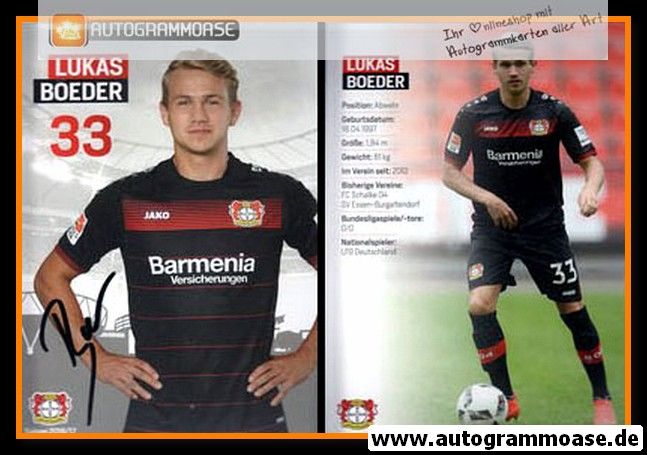 Autogramm Fussball | Bayer Leverkusen | 2016 | Lukas BOEDER