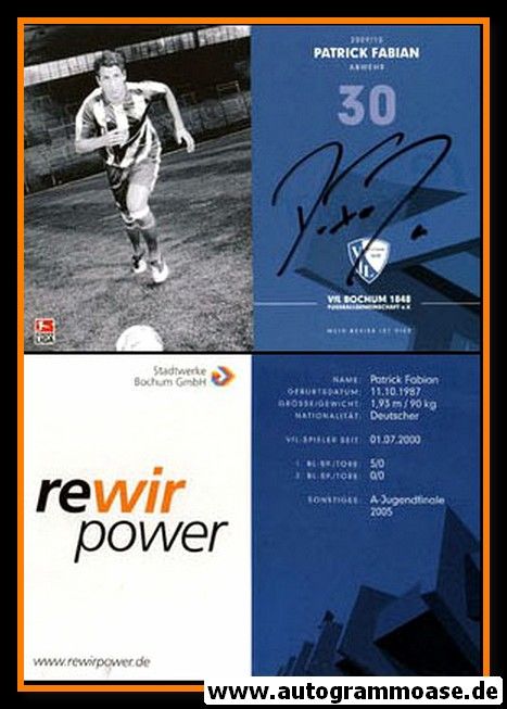 Autogramm Fussball | VfL Bochum | 2009 | Patrick FABIAN