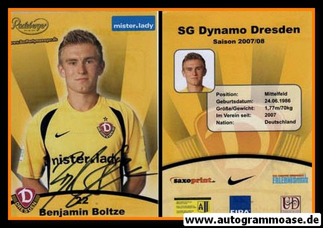 Autogramm Fussball | Dynamo Dresden | 2007 | Benjamin BOLTZE