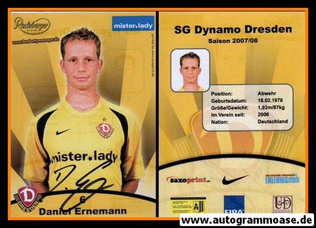 Autogramm Fussball | Dynamo Dresden | 2007 | Daniel ERNEMANN