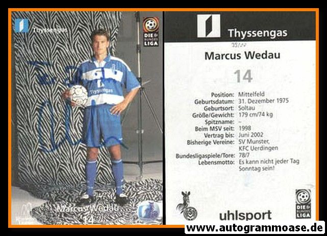 Autogramm Fussball | MSV Duisburg | 1999 | Marcus WEDAU