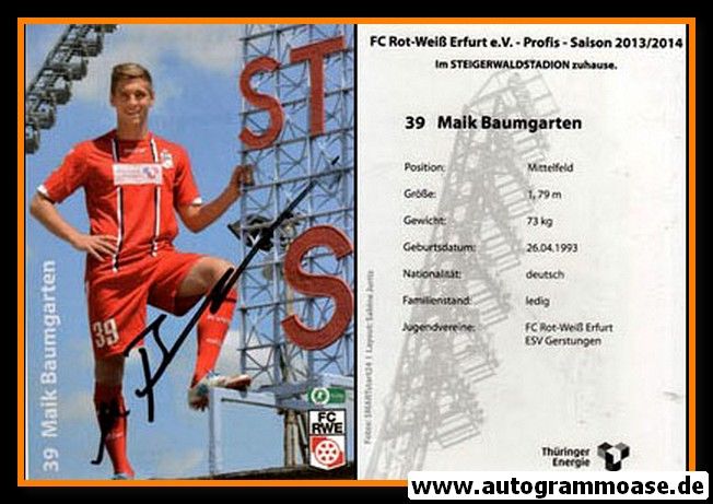 Autogramm Fussball | FC Rot-Weiss Erfurt | 2013 | Maik BAUMGARTEN