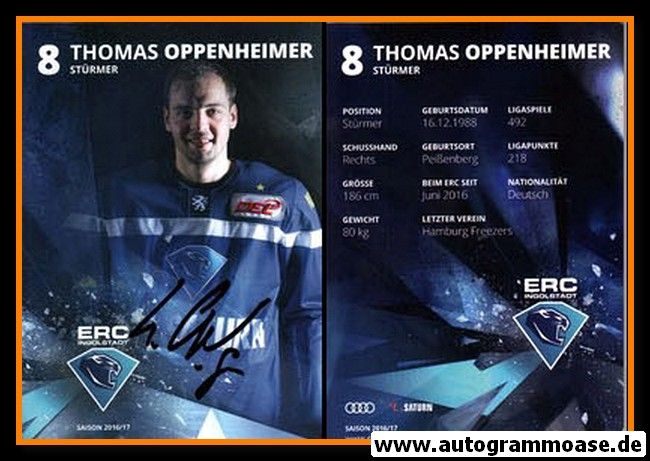 Autogramm Eishockey | ERC Ingolstadt | 2016 | Thomas OPPENHEIMER
