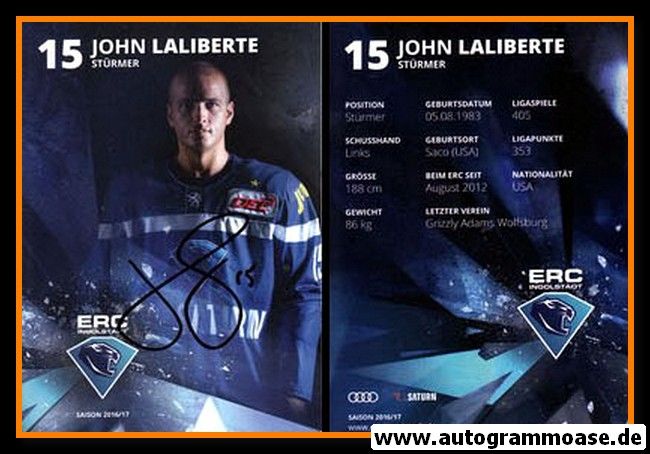 Autogramm Eishockey | ERC Ingolstadt | 2016 | John LALIBERTE