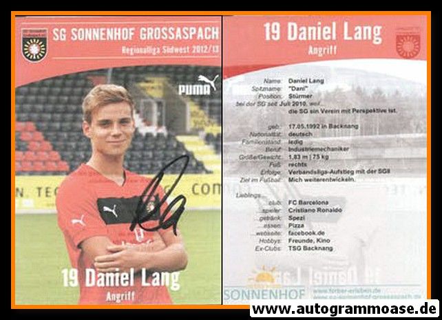 Autogramm Fussball | SG Sonnenhof Grossaspach | 2012 | Daniel LANG