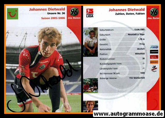 Autogramm Fussball | Hannover 96 | 2005 | Johannes DIETWALD