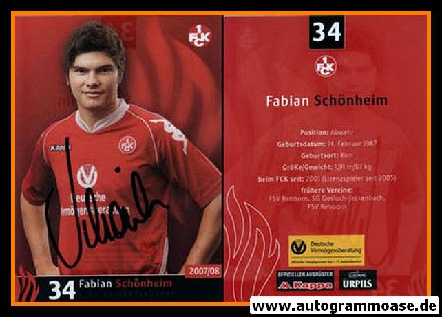 Autogramm Fussball | 1. FC Kaiserslautern | 2007 | Fabian SCHÖNHEIM