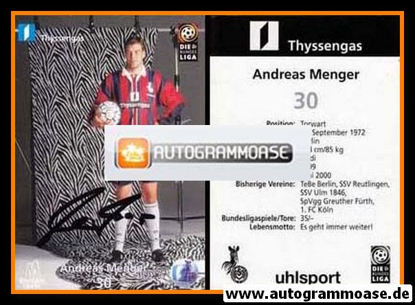 Autogramm Fussball | MSV Duisburg | 1999 | Andreas MENGER