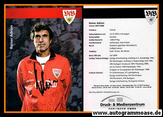 Autogramm Fussball | VfB Stuttgart | 2007 | Rainer ADRION