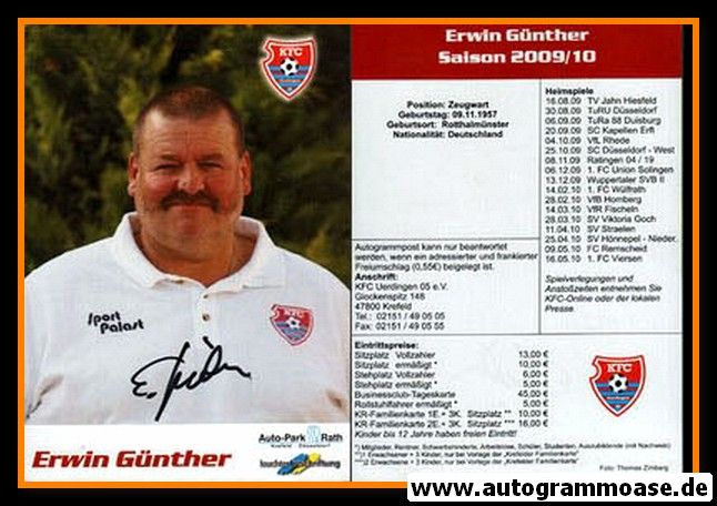 Autogramm Fussball | KFC Uerdingen 05 | 2009 | Erwin GÜNTHER
