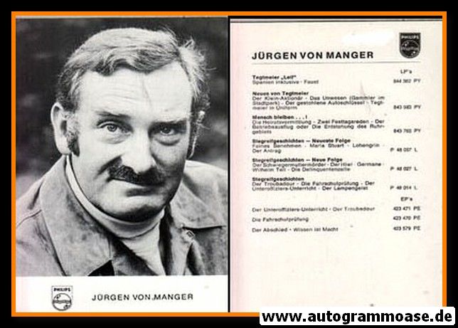 AK Schauspieler | Jürgen VON MANGER | 1970er (Portrait SW) Philips