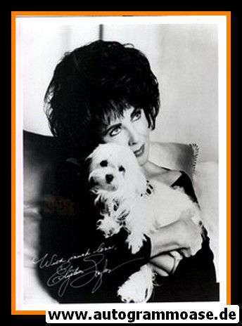 Autogramm Film (USA) | Elisabeth TAYLOR | 1993 Foto Druck (Portrait SW mit Hund)