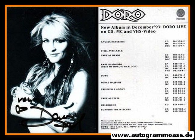 Autogramm Rock | Doro PESCH | 1993 "Doro Live" (Portrait SW Vertigo)