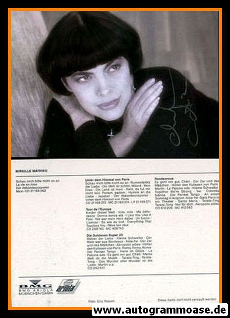 Autogramm Musik (Frankreich) | Mireille MATHIEU | 1993 "Schau Mich Bitte Nicht So An" (Ariola)
