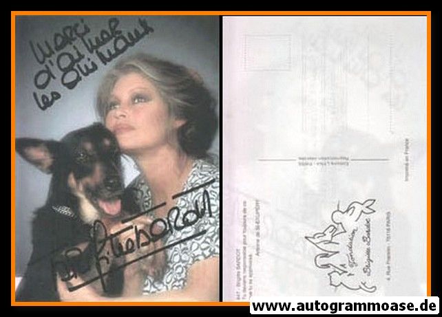 Autogramm Film (Frankreich) | Brigitte BARDOT | 1990er Druck (Portrait Color mit Hund)