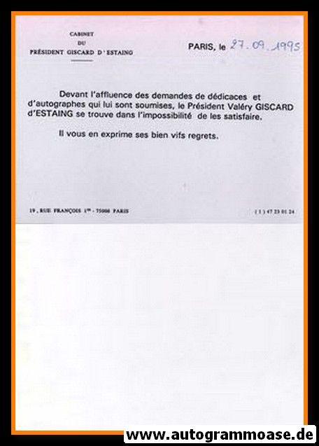 Dokument Politik | Frankreich | Giscard D´ESTAING (Schreiben)