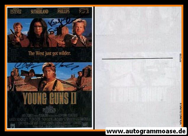 Autogramme Film (USA) | Christian SLATER + Kiefer SUTHERLAND | 1990 "Young Guns 2"