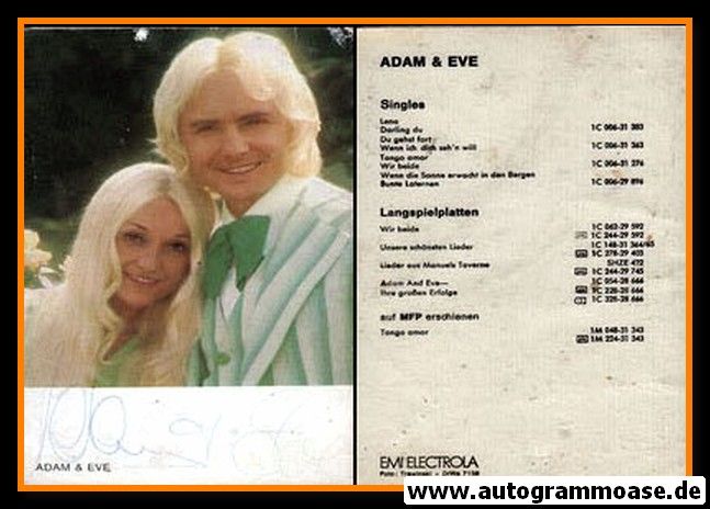 Autogramme Schlager | ADAM & EVE | 1975 "Wir Beide" (Portrait Color EMI) _