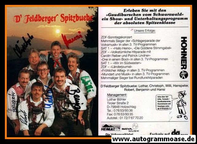 Autogramme Volksmusik | D´ FELDBERGER SPITZBUEBE | 1990er (Portrait Color) DA Music
