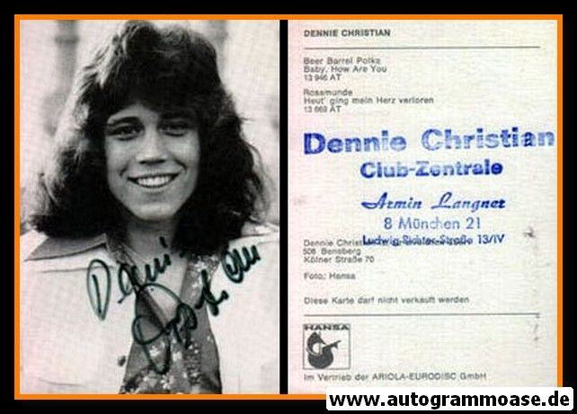 Autogramm Schlager | Dennie CHRISTIAN | 1975 "Beer Barrel Polka" (Hansa)
