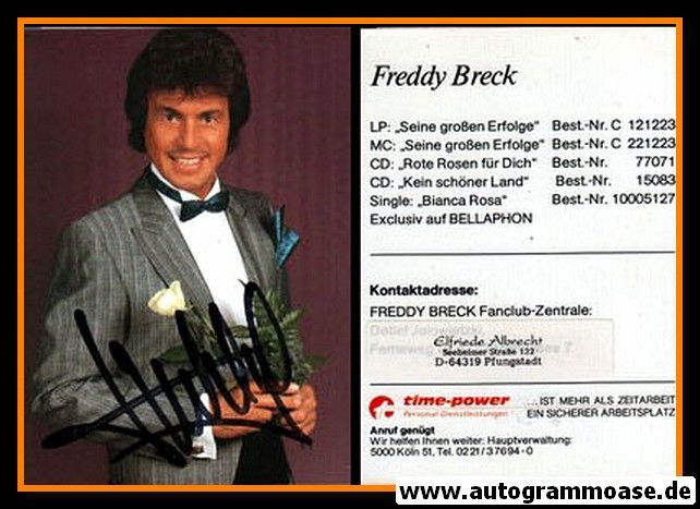 Autogramm Schlager | Freddy BRECK | 1988 "Seine Grossen Erfolge" (Portrait Color Time)