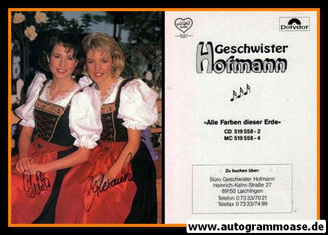 Autogramme Schlager | GESCHWISTER HOFMANN | 1993 "Alle Farben dieser Erde" (Portrait Color Polydor) 1