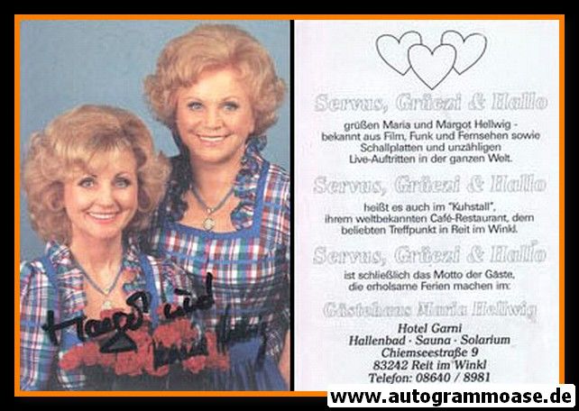 Autogramme Volksmusik | Margot + Maria HELLWIG | 1980er (Portrait Color) Hotel Garni