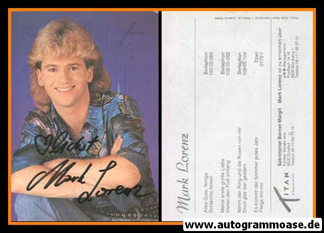 Autogramm Schlager | Mark LORENZ | 1989 "Es Kommt Der Sommer" (Portrait Color Titan)
