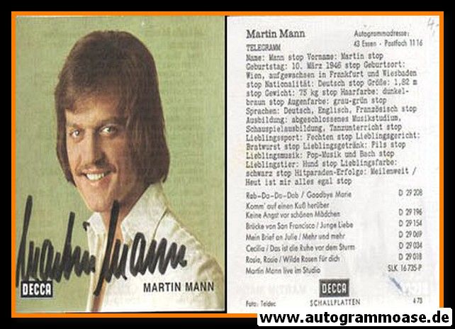 Autogramm Schlager | Martin MANN | 1973 "Rab-Da-Da-Dab" (Portrait Color Decca)